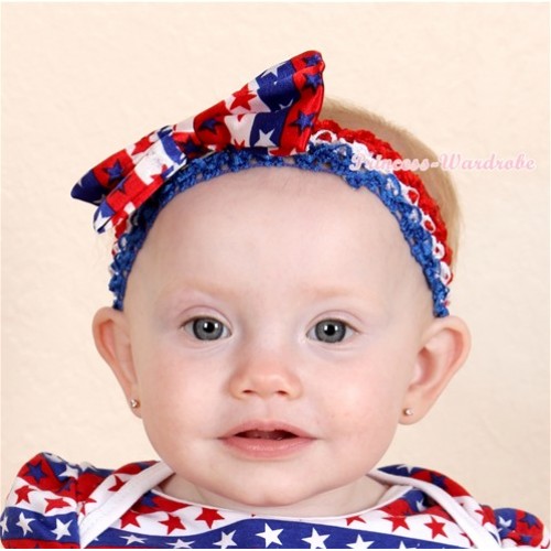 Red White Royal Blue Headband With Red White Royal Blue Striped Stars Satin Bow Hair Clip H725 
